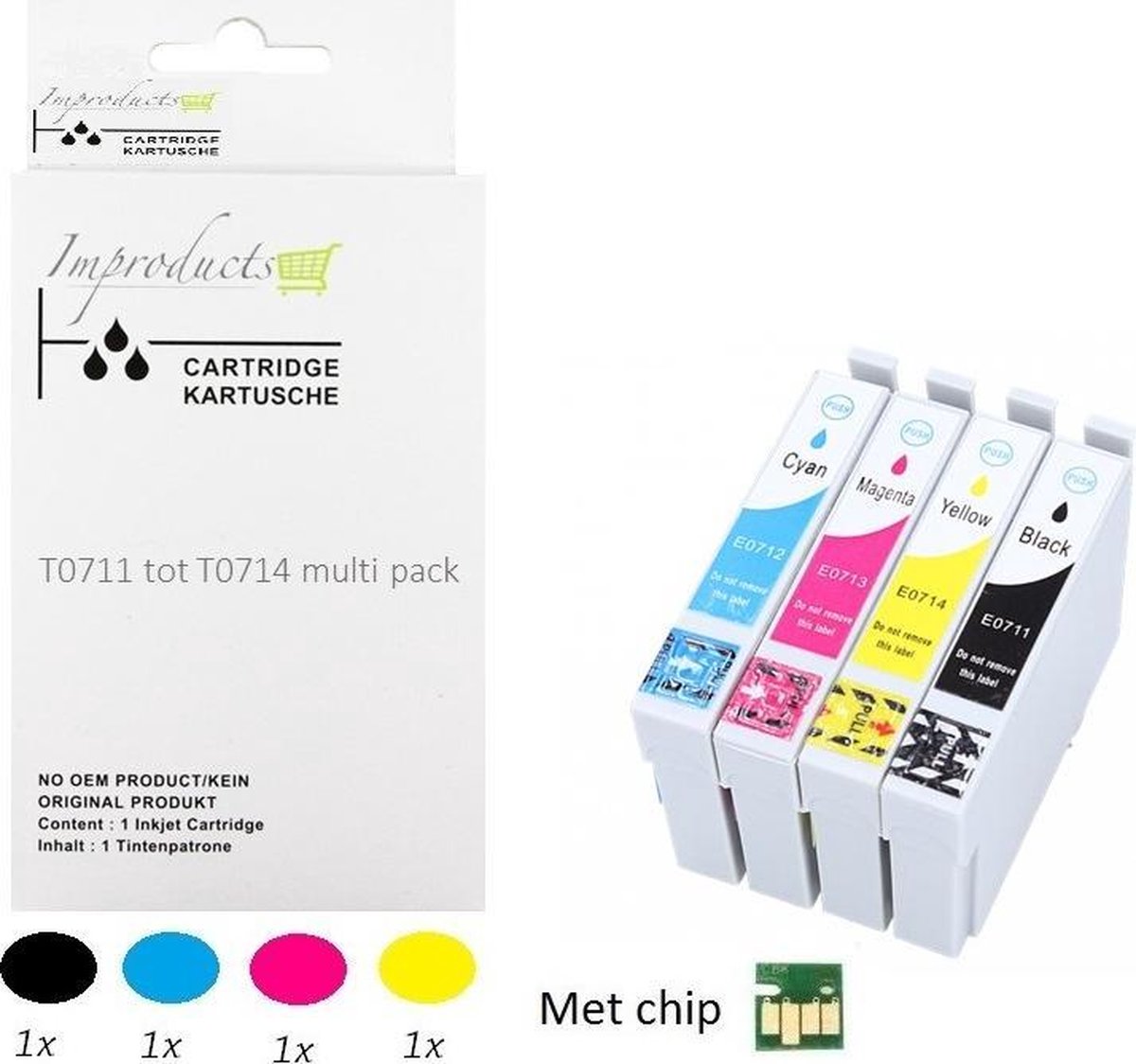 Improducts® Inkt cartridges - Alternatief Epson T0711 T0712 T0713 T0714 T0715 set Versie V5