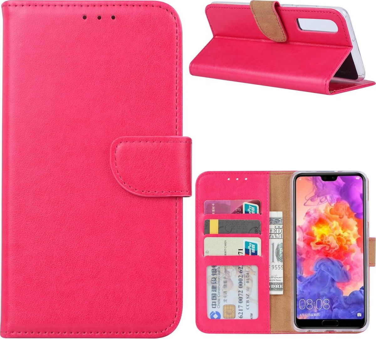 Huawei P30 Hoesje Roze met Pasjeshouder