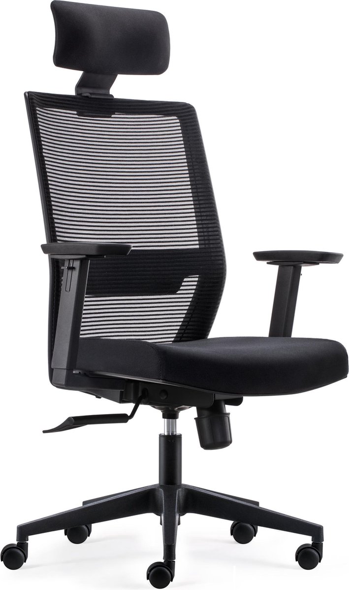 BenS 851H-Eco-2 - Complete bureaustoel incl. hoofdsteun - Verstelbare lendensteun - GREENGUARD GOLD - Ergonomisch gevormd - Zwart - Bens