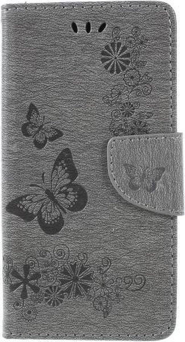 Grijs vlinders agenda case hoesje Samsung Galaxy A6+ Plus (2018)