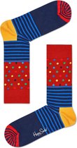 Happy Socks Stripe Dots Block Sokken - Blauw/Rood/Geel - Maat 41-46