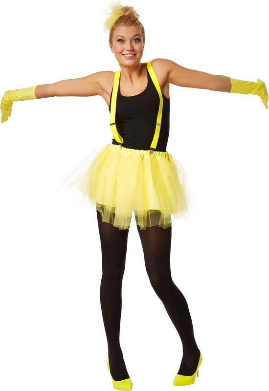 dressforfun - Tutu tulerok met bretels geel S/M - verkleedkleding kostuum halloween verkleden feestkleding carnavalskleding carnaval feestkledij partykleding - 301972
