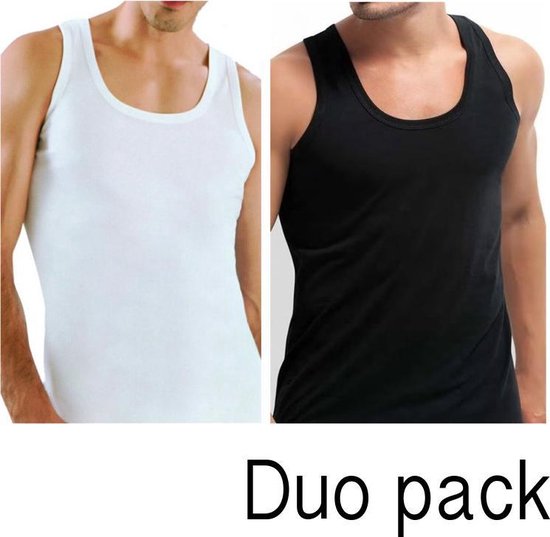 2x Hemd heren - 100% Katoen - Maat L - Zwart Wit - Onderhemd - 2pack - Duo  Pack | bol.com