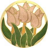 Behave® Dames broche rond bloem tulpen bruin - emaille sierspeld -  sjaalspeld