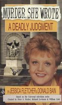 Boekcover: Murder, She Wrote, A Deadly Judgment. Close-up van Angela Lansbury, met op de achtergrond een monument en trappen.