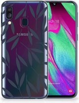 Geschikt voor Samsung A40 TPU Silicone Hoesje Design Leaves Blue