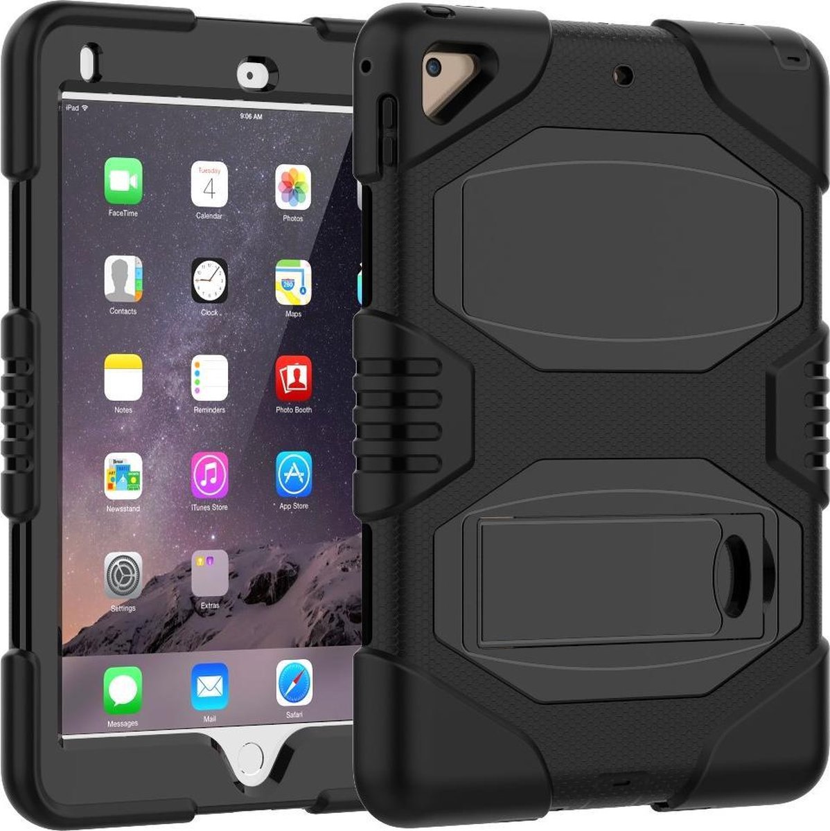 Kickstand Kunststof Siliconen Armor Defender Case Hoes geschikt voor iPad 2017 - All Zwart