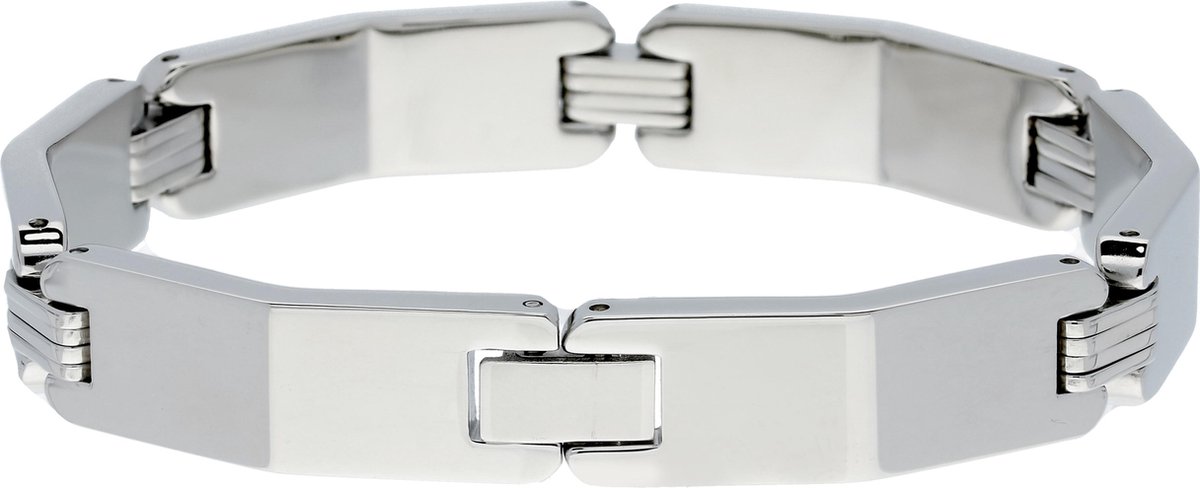 Slate - Stalen schakelarmband 21 cm - Glanzende platte schakels