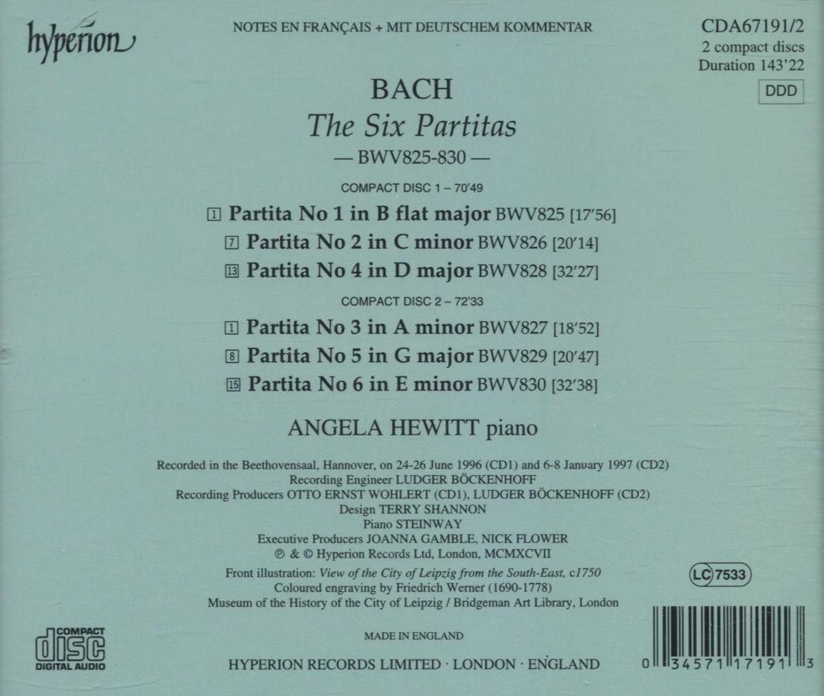 Bol Com Bach The Six Partitas Angela Hewitt Angela Hewitt Piano Cd Album Muziek