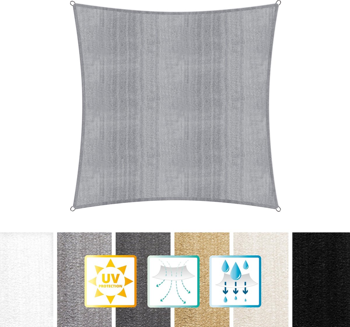 Vierkante luifel van Lumaland incl. spankoorden|Vierkant 5 x 5 m| 160 g/m² - lichtgrijs