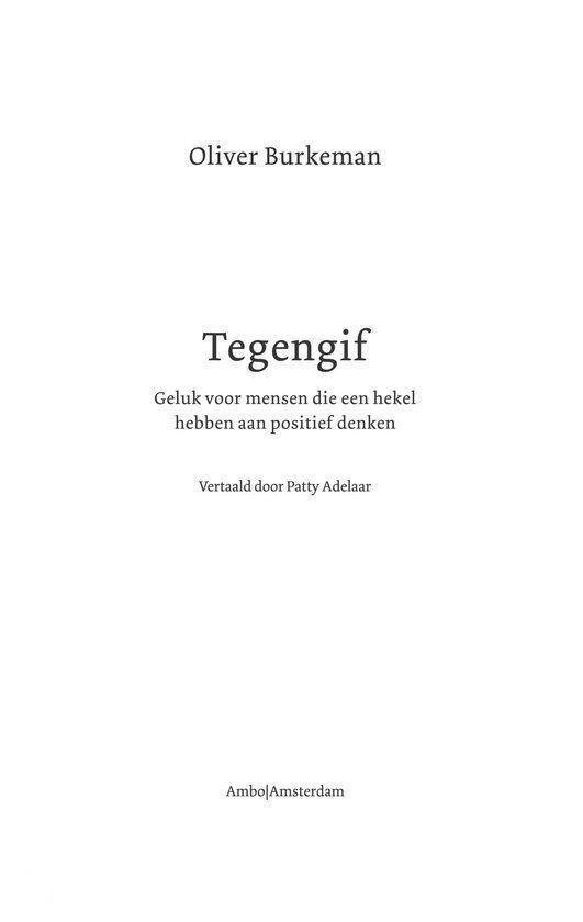 Titelpagina van 'Tegengif' van Oliver Burkeman. In het Nederlands.