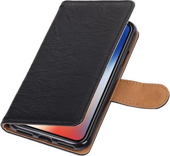 BestCases.nl Housse Apple iPhone X en cuir véritable de type livre en cuir noir