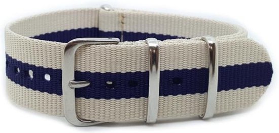 Premium Beige Blue - Nato strap 18mm - Stripe - Horlogeband Beige Blauw
