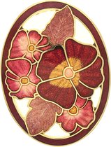 Behave®  Broche ovaal met bloemen rood - emaille sierspeld -  sjaalspeld