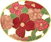 Behave®  Broche ovaal bloemen rood - emaille sierspeld -  sjaalspeld