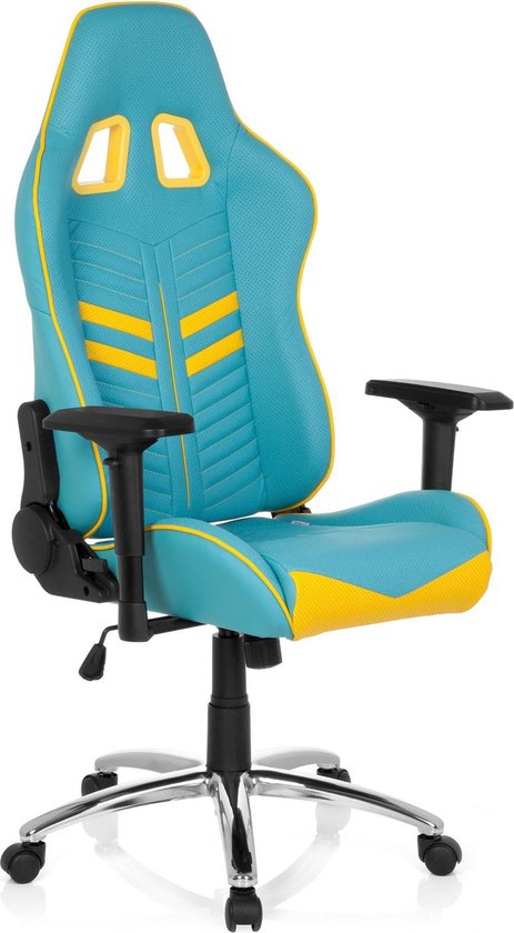 hjh office League Pro - Chaise de bureau - Gaming - Cuir artificiel - Bleu / jaune