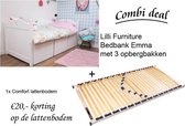 Lilli Furniture - Emma bedbank met 3 mega lades - inclusief Comfort lattenbodem - 90x200cm - Wit