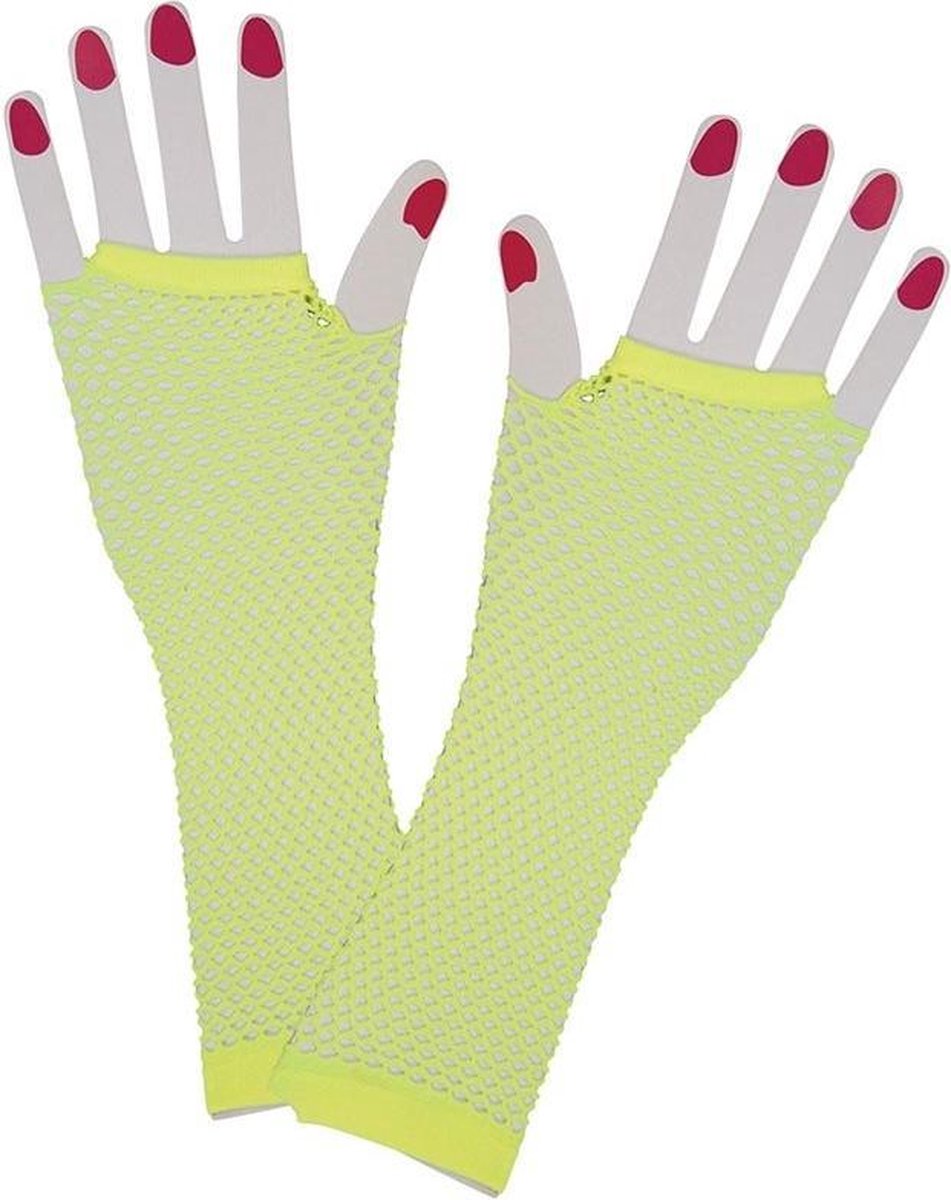 Vingerloze lange net-handschoenen neon geel