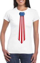 Wit t-shirt met Amerikaanse vlag stropdas dames - Amerika supporter S