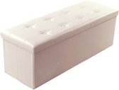 Opvouwbare Extra Grote Hocker / Zitbank met Deksel - Zitkist / Poef met Opbergruimte - Beige - 38 cm Hoog en 110 cm Breed