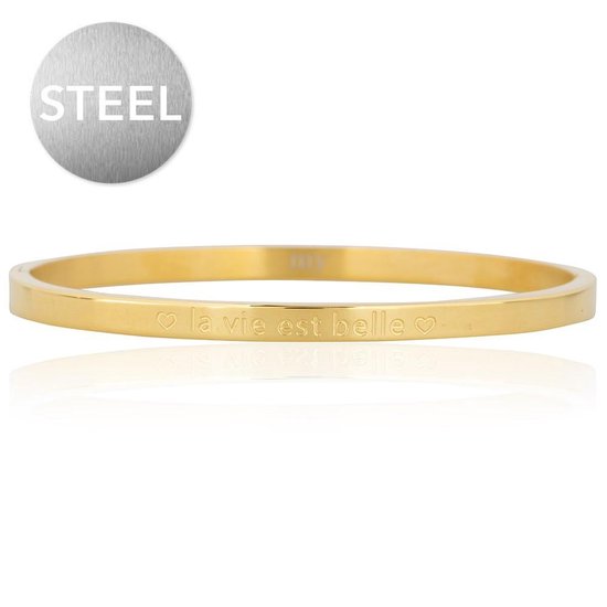 Bracelet Fantaisie Vintage En Métal Gravé "La Vie Est Belle" - Occasion Bon état - Fabriqué En France