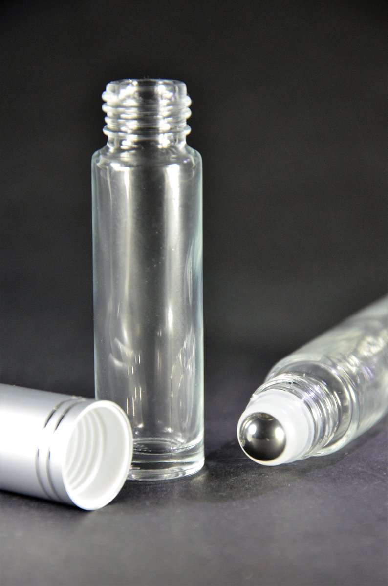 Rollerflesje Glas 10ml Leeg 1 stuks Roll-on Transparant Glas Rollerflesje- RVS Bal Helder Zilveren Dop Etherische Olie Parfumrollers
