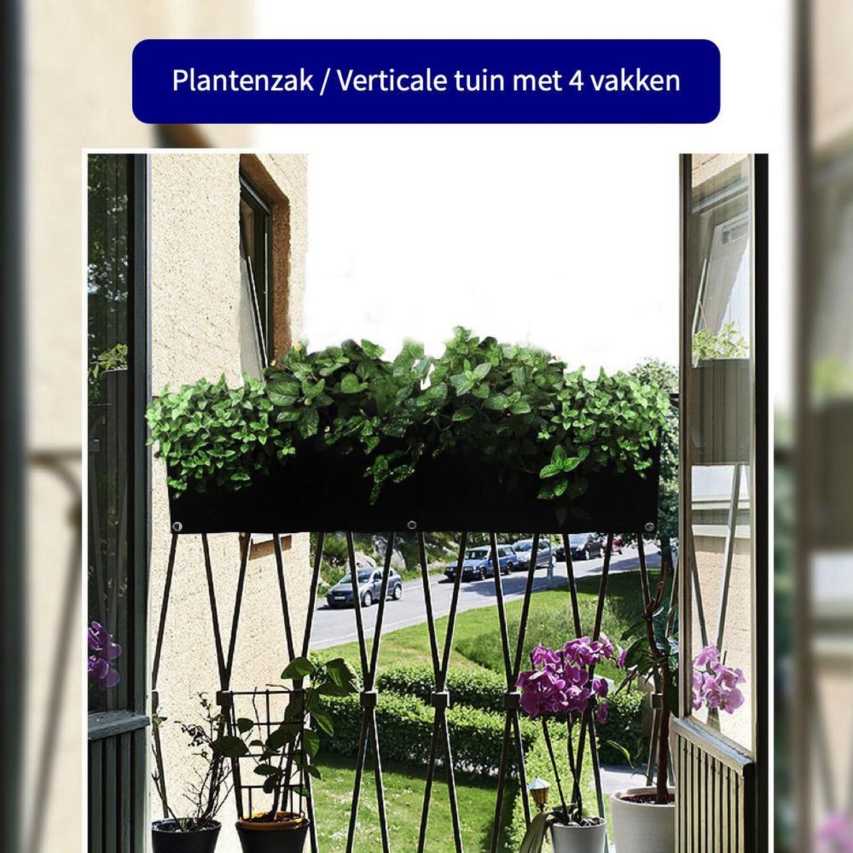 Plantenzak met 4 vakken - Verticale tuin - Plantentas - Plantenhanger geschikt voor kruiden, bloemen en planten - Hangende plantenbak - Anno 1588 - Dik vilt - Zwart