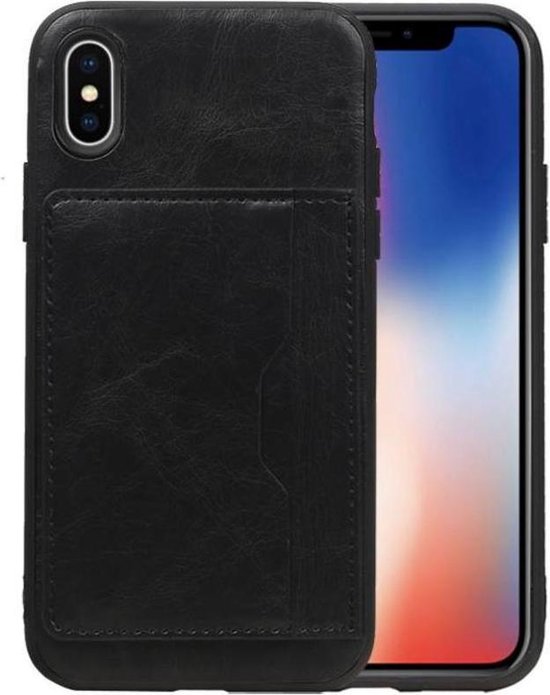 Staand Back Cover 1 Pasjes voor iPhone X Zwart