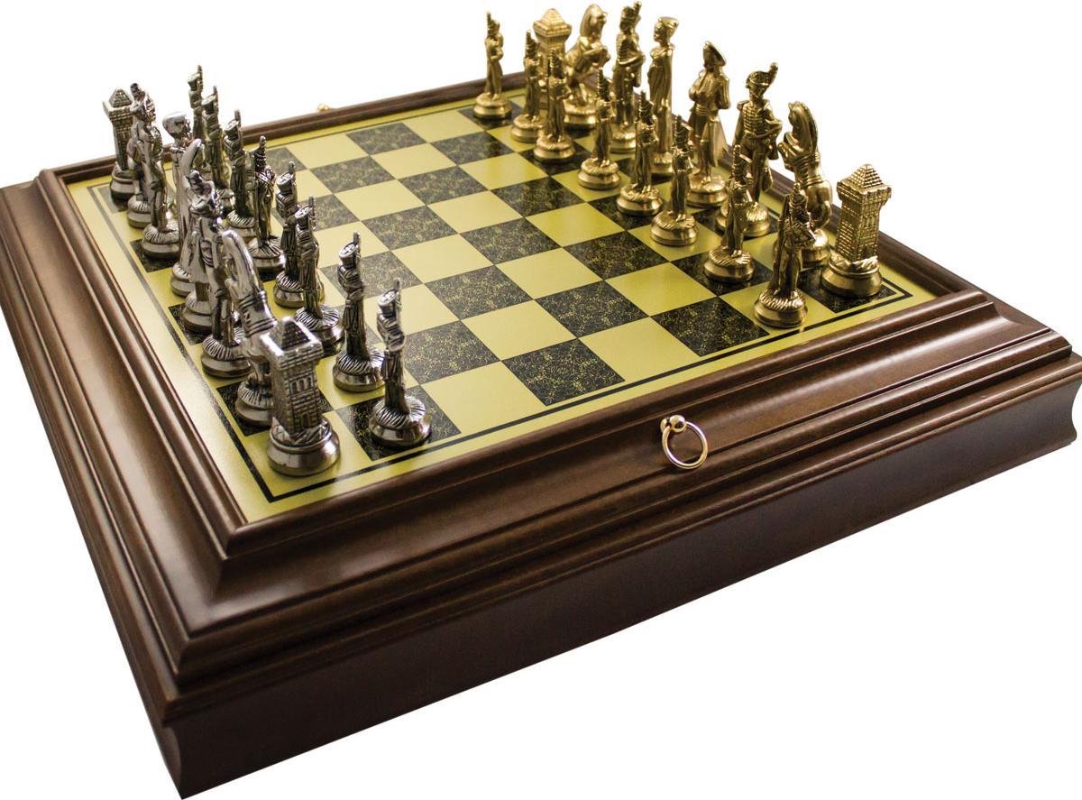 Luxe schaakset Handbeschilderde Napoleon schaakstukken goud zilver en schaakbord met... bol.com