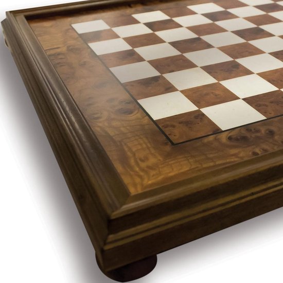 Luxe schaakset - Mary Stuart stukken klassiek goud zilver met schaakbord van elm hout... |