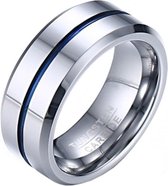 Wolfraam heren ring Zilverkleurig met blauwe streep-21.5mm