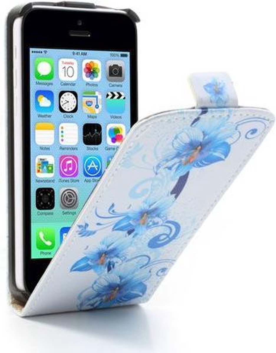 PU Leren Flipcase iPhone 5c - Blauwe Bloemen