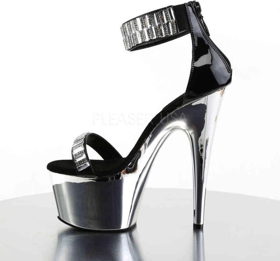 Pleaser Sandal avec bride à la cheville -42 Chaussures- ADORE-769RS US 12 Zwart/ Argenté