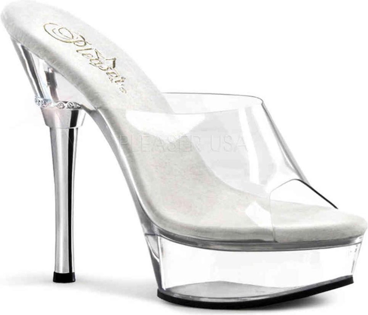 Pleaser - ALLURE601 Muiltjes met hak - US 11 - 41 Shoes - Transparant/Zilverkleurig