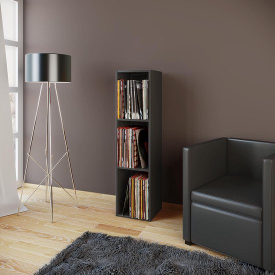 VCM Bois Vinyle LP Stand Étagère D'archivage Support De Rangement Platto 3 Compartiments Blanc