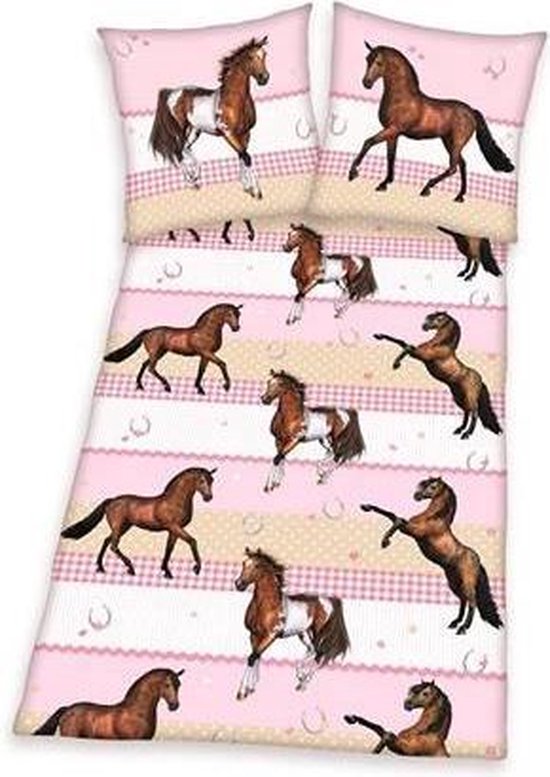 wasserette natuurlijk afdrijven Paarden flanel dekbedovertrek Roze 1-persoons (140x200 cm + 1 sloop) (brown  horses) | bol.com