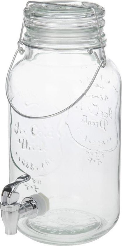het doel Hallo niet verwant Glazen drank dispenser 4 liter met hengsel - Glazen limonade dispenser 4  liter met hengsel | bol.com