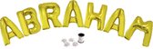 Folie ballonset goud met letters ABRAHAM 102 cm + geschenklint 10m met 4 witte strikken
