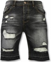 Korte Broeken Heren - Slim Fit Ripped Shorts - Zwart