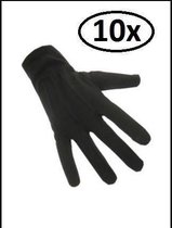 10x Paar handschoenen katoen kort zwart luxe mt.XXL - Sinterklaas feest Pieten handschoen winter