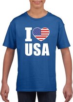 Blauw I love USA - Amerika fan shirt kinderen 158/164