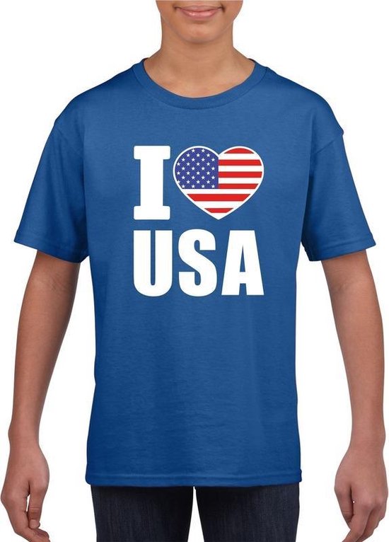 Blauw I love USA - Amerika fan shirt kinderen 158/164
