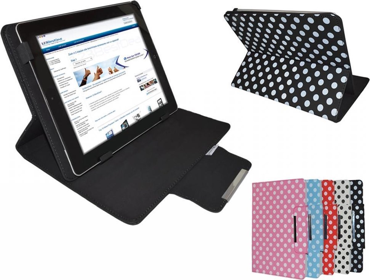 Polkadot Hoes  voor de Odys Pro Q8, Diamond Class Cover met Multi-stand, wit , merk i12Cover op Prijzenvolger.com