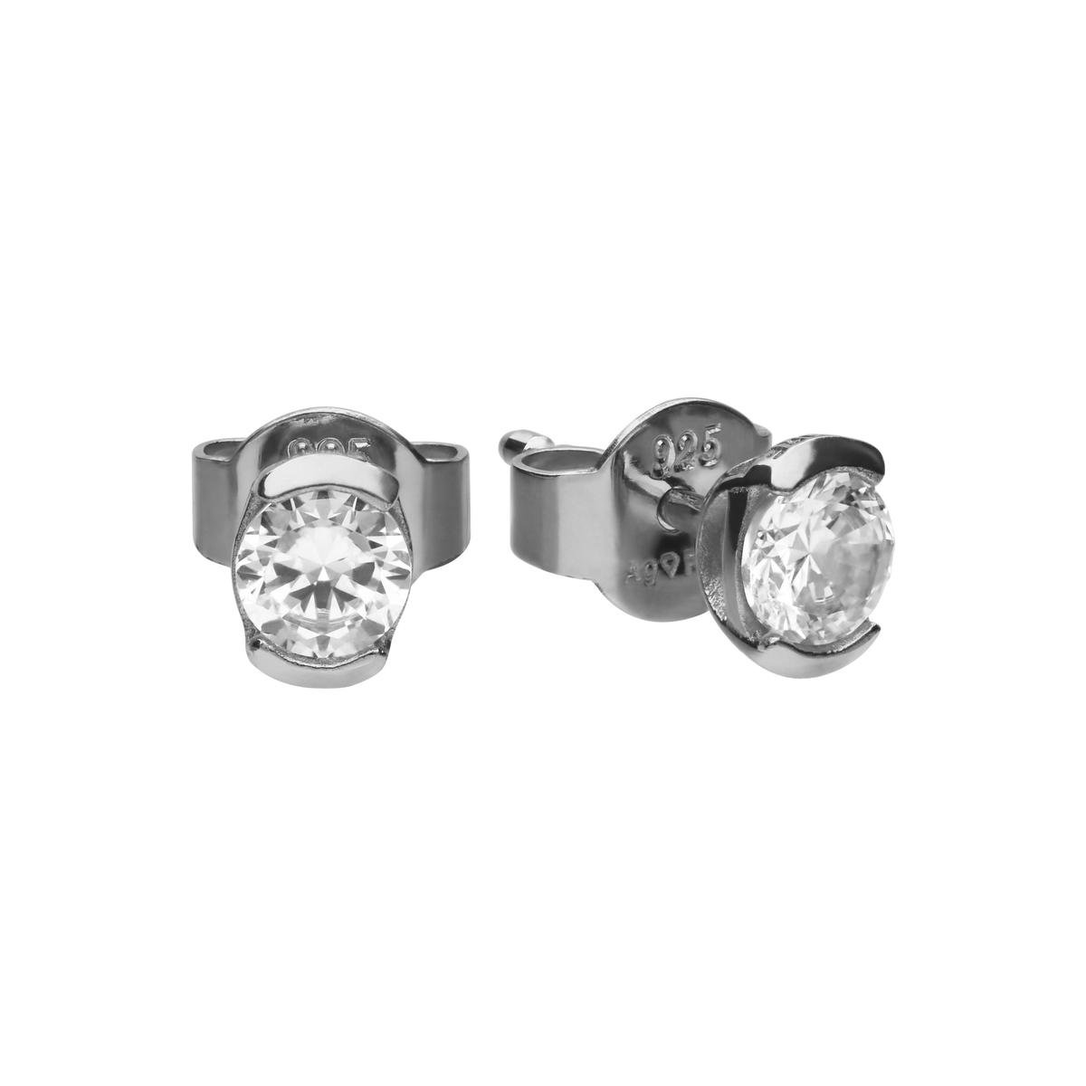 Diamonfire oorknoppen - zilver gerodineerd - rond - zirkonia - span zetting - carat