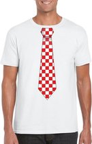 Wit t-shirt met geblokte Brabant stropdas voor heren M
