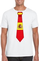 Wit t-shirt met Spanje vlag stropdas heren S