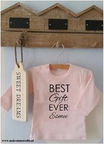 Shirtje roze baby tekst mama papa eerste moederdag vaderdag verjaardag cadeautje kind | Best Gift Ever met naam |lichtroze|  jarig party girl Cakesmash outfit / first birthday / ee