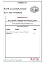 North Carolina Criminal Law and Procedure-Pamphlet 62