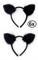 6x Diadeem kat met plushe zwart