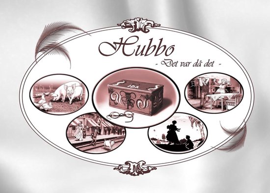 Hubbo: Det var då det. Collage avec des scènes de ferme, y compris des cochons et des canards, une boîte décorée avec des lunettes et des personnes en vêtements historiques.